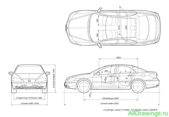 Honda Legend (2006) (Хонда Ледженд (2006)) - чертежи (рисунки) автомобиля